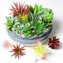 12pcs Artificial Succulent Plants – Faux Green Bonsai for Home & Garden Decor