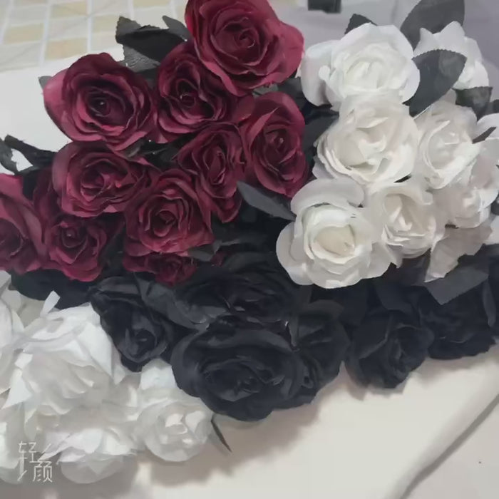5pcs Black Silk Rose Flowers 9cm